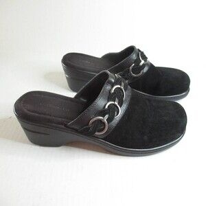 Bass Womens Clog Shoes Black Suede Slip On Buckle Braided Comfort Round Toe 8 M